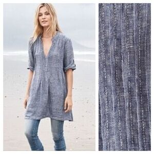 CP Shades Blue Linen Regina 3/4 Roll-Up Sleeve Tunic Top